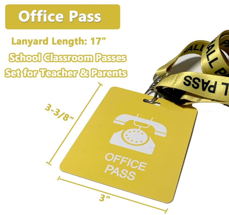 Bemaxy Hall Pass Lanyards with Card Passes, Unbreakable School Classroom Passes Set for Teacher Parents (Hall Bathroom Library Office & Nurse),5 Pcs (Office) - Image 2