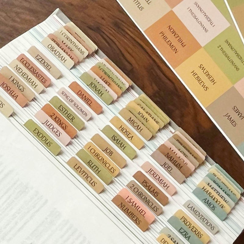 Thinkor Reposition Laminated Bible Tabs, Large Print Stickers, Easy to Read and Apply Bible Tabs for Women and Man (Boho Style) - Image 1
