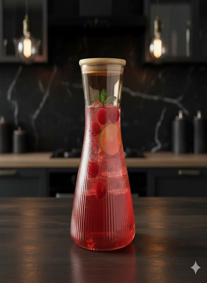 The Better Home إبريق ماء زجاجي من البوروسيليكات من ذا بيتر هوم (1.5 لتر) لطاولة الطعام | إبريق زجاجي للماء بغطاء محكم الإغلاق | وعاء زجاجي للماء - Image 1