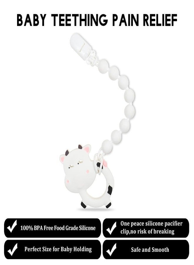 AmazingM Baby Food Grade Silicone Teether Toy with One Piece Design Pacifier Clip Holder,Teething Pain Relief Toys Gift Set for 3 Months+ Boys and Girls,Freezer Safe,BPA Free. (Cow) - Image 2