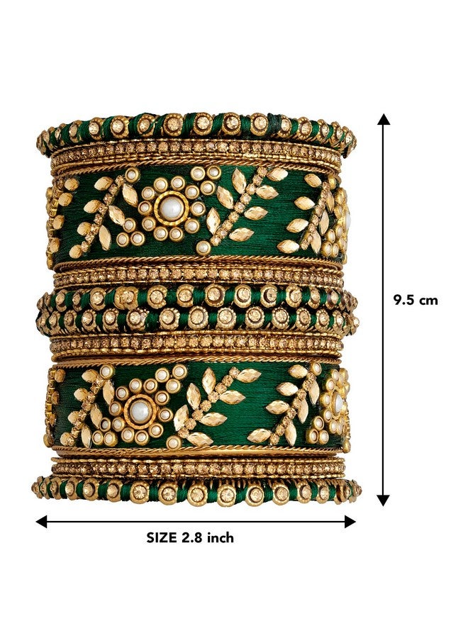 Peora Silk Thread Floral Chuda Chura Studded Bangle Set Navratri Gift for Women Girls - 2.8 inch - Image 5