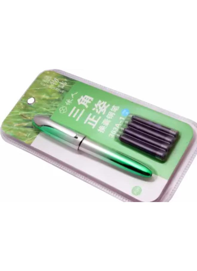 Generic Ledos Yiren-Dual Tone Silver & Green Fountain Pen (Converter & Cartridges system)  - Image 1