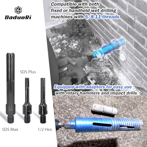 DaduoRi 2" Dry Core Drill Bit for Brick and Block with 3 Adapters Included: SDS Plus, SDS Max and 1/2" Hex Shank, 9.5" Drilling Depth Core Bits for Concrete, Brick, Masonry, 5/8"-11 Thread - Image 3