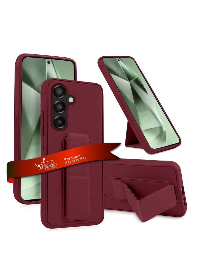 Wtech Samsung Galaxy S24 FE 5G 2024 Hand Grip Foldable Magnetic Kickstand Wrist Strap Finger Grip With Built-In Iron Case Cover Maroon - Image 1