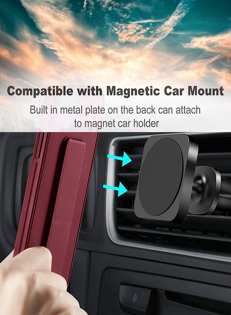 Wtech Samsung Galaxy S24 FE 5G 2024 Hand Grip Foldable Magnetic Kickstand Wrist Strap Finger Grip With Built-In Iron Case Cover Maroon - Image 3