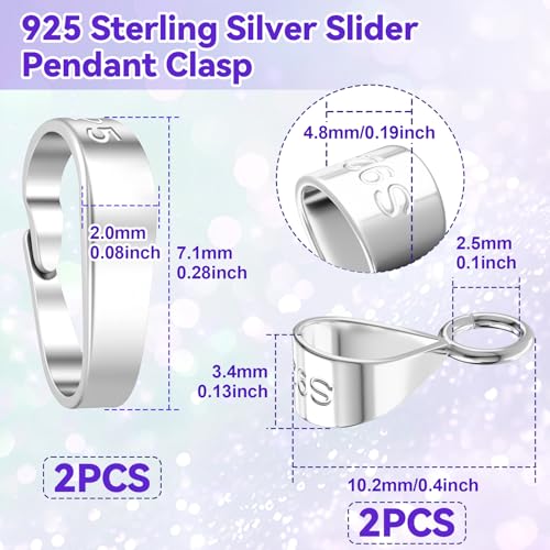 Deozu 4 Pcs 925 Sterling Silver Pendant Clasp for Necklace, Necklace Pendant Clasp, Jewelry Making Supplies, Bails for Jewelry Making, Bracelet (Silver, 2 Styles) - Image 2