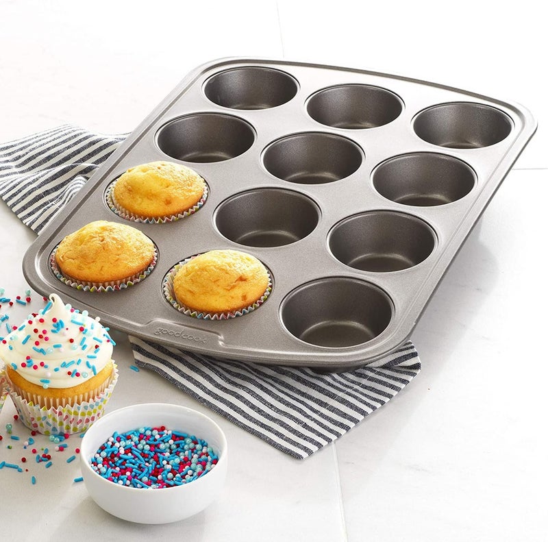 GoodCook Everyday Nonstick Steel Muffin Pan, 12 cup, Gray - Image 3