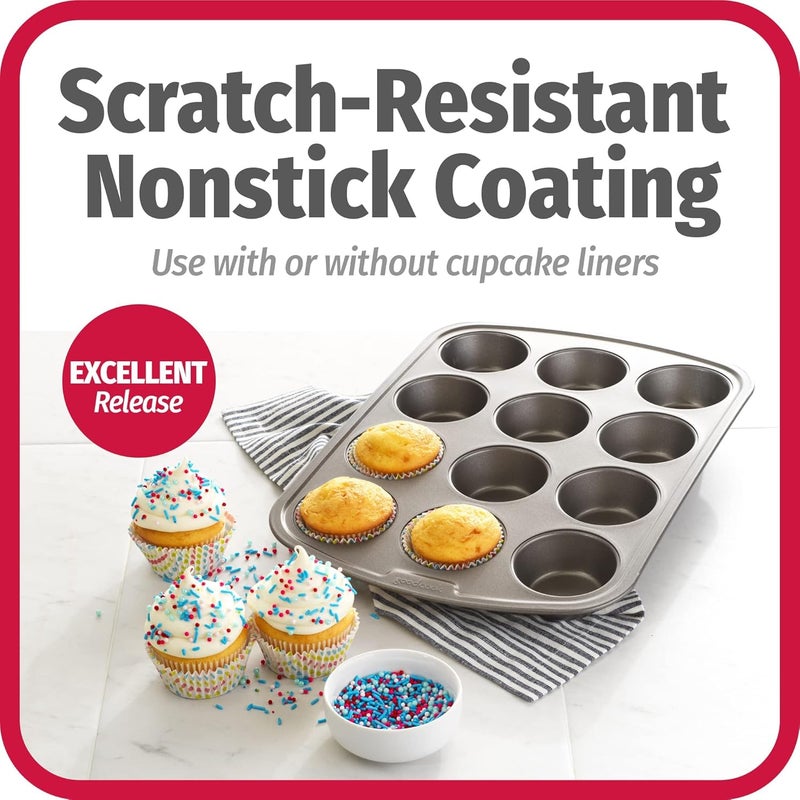 GoodCook Everyday Nonstick Steel Muffin Pan, 12 cup, Gray - Image 4