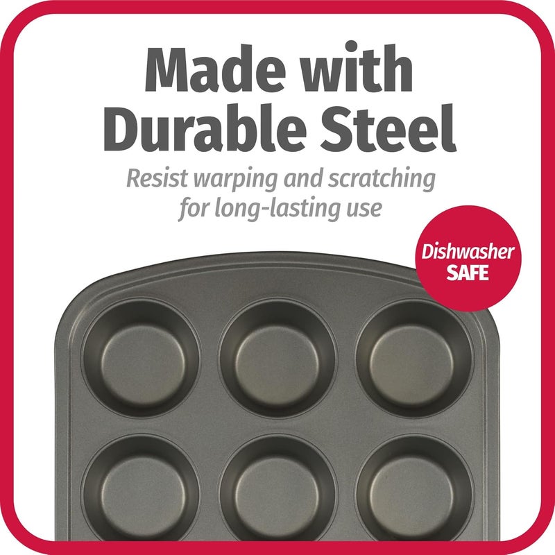 GoodCook Everyday Nonstick Steel Muffin Pan, 12 cup, Gray - Image 5