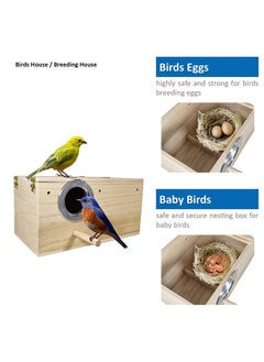 MAJIBAO Birds House, Wooden, In-cage Fixing, Small birds, Rectangular Box Design, Breeding, Nesting, Parrots, Budgie, Parakeet, Canary, Access through the hole, Strong, Durable, Wooden, 18 cm height  - Image 3