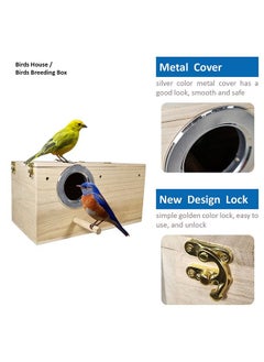 MAJIBAO Birds House, Wooden, In-cage Fixing, Small birds, Rectangular Box Design, Breeding, Nesting, Parrots, Budgie, Parakeet, Canary, Access through the hole, Strong, Durable, Wooden, 18 cm height  - Image 2