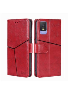 Case Cover For TCL 403 Geometric Stitching Flip Leather Phone Case Red