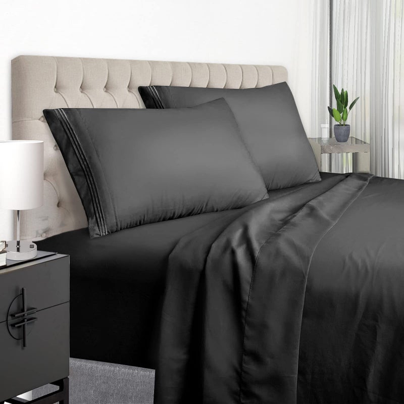 EaseHome Luxury King Bed Sheets Set Black- Super Soft Brushed Microfiber 1800 Thread Count King Size Sheets with 18-Inch Deep Pocket - Breathable Wrinkle and Hypoallergenic-4 Piece(King Black) - Image 1