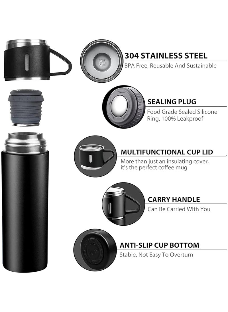 Sprinters -500Ml Stainless Steel Vacuum Thermos Flask With Silicone Handle And Insulated Water Bottle With 2 Stainless Steel Cups Set For Hot And Cold Outdoor Travel | Gift Box (1 Pack, Black) - Image 2
