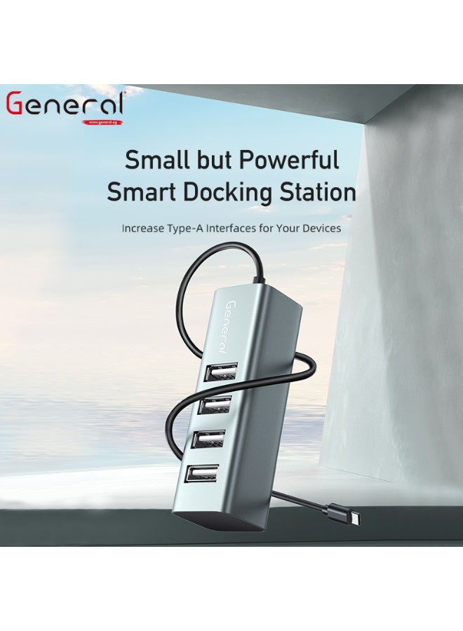 عام موزع وصلات من جينرال ، 4 منافذ USB 2.0 ، موصل TYPE-C ، أسود ، CL-122T - Image 3