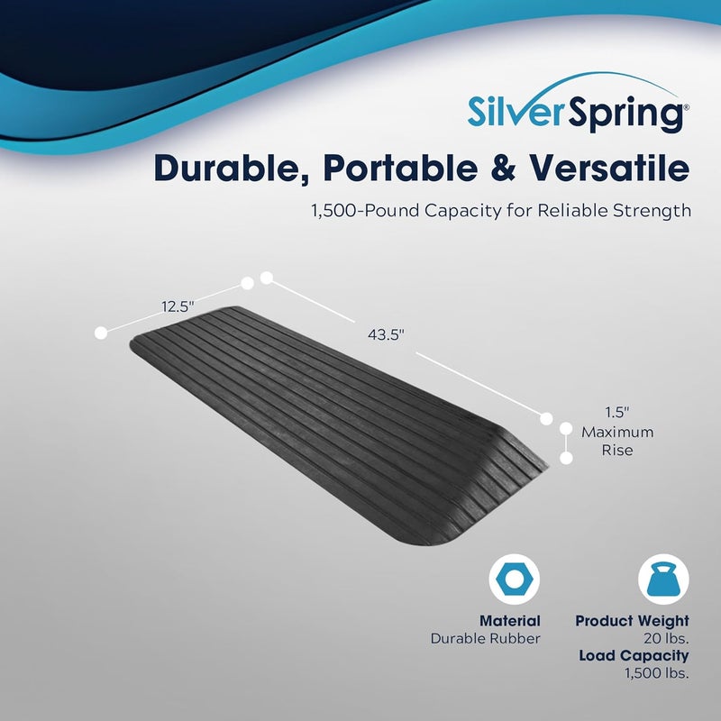 Silver Spring Solid Rubber Threshold Ramp 1-1/2" Rise 1,500 lb. Capacity for Wheelchairs and Power Scooters Indoor Outdoor Use - Image 3
