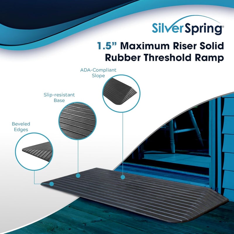 Silver Spring Solid Rubber Threshold Ramp 1-1/2" Rise 1,500 lb. Capacity for Wheelchairs and Power Scooters Indoor Outdoor Use - Image 2