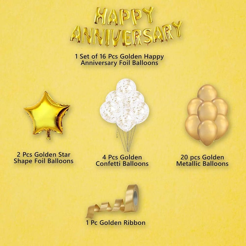 1iAM Happy Anniversary Decoration Combo Pack of 28 - 3pcs Foil Balloons, 28pcs Confetti & Metallic Balloons, 1pc Ribbon for Romantic Anniversary Decoration - Image 2