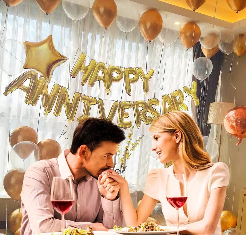 1iAM Happy Anniversary Decoration Combo Pack of 28 - 3pcs Foil Balloons, 28pcs Confetti & Metallic Balloons, 1pc Ribbon for Romantic Anniversary Decoration - Image 3