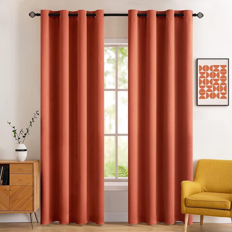 MIULEE Room Darkening Curtains Thermal Insulated Rust Terracotta Drapes Window Treatment Grommet Top Light Blocking Blackout Curtain for Fall Living RoomBedroom 2 Panels 52 x 84 inch Burnt Orange