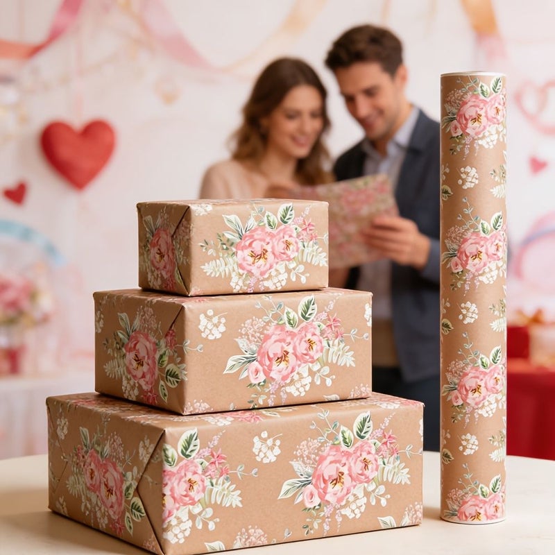 1 Roll Vintage Floral Wrapping Paper Multicolored Soft Pink Roses Pattern 43cm X 300cm 17in X 118in for Weddings Spring Decor Everyday Gifting DIY Crafts - Image 4