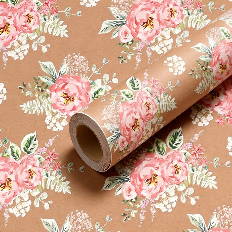1 Roll Vintage Floral Wrapping Paper Multicolored Soft Pink Roses Pattern 43cm X 300cm 17in X 118in for Weddings Spring Decor Everyday Gifting DIY Crafts - Image 1