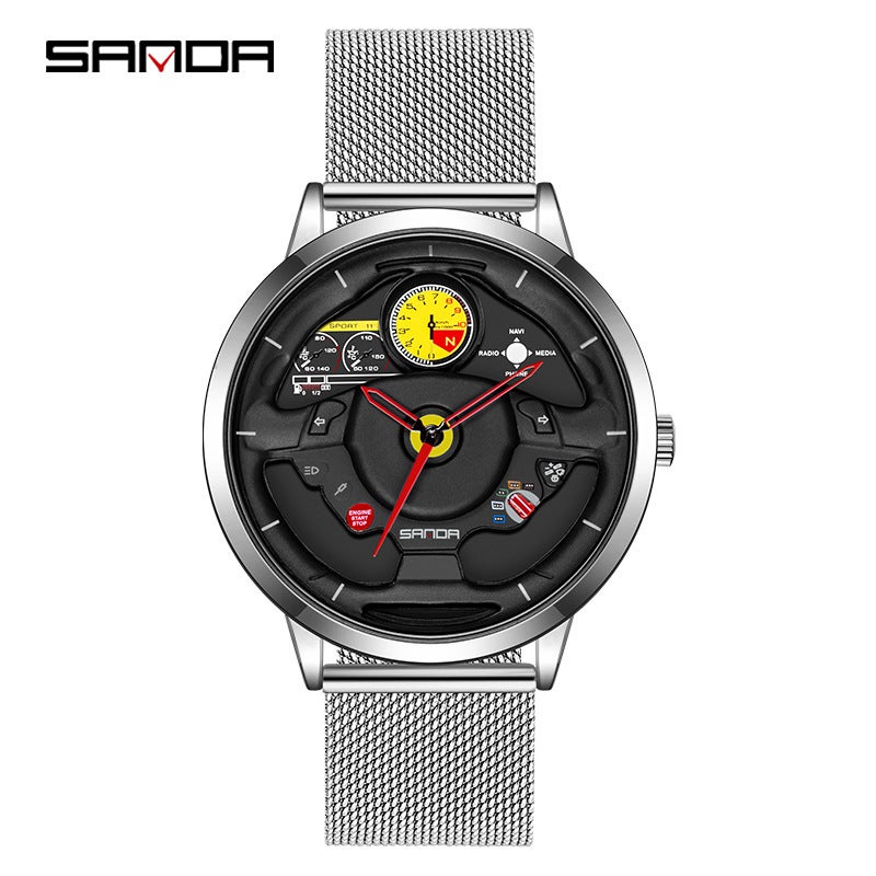 Sanda Sanda New 1085 Quartz Watch Boys Waterproof Shockproof Steering Wheel Creative Personality Hollow Watch Men - Image 2