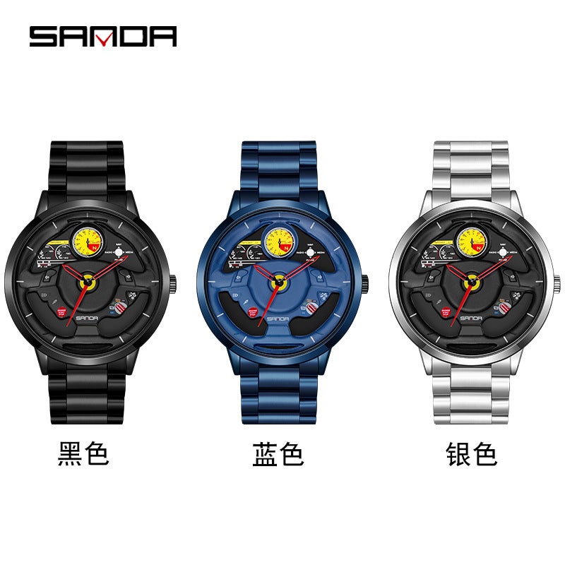 Sanda Sanda New 1085 Quartz Watch Boys Waterproof Shockproof Steering Wheel Creative Personality Hollow Watch Men - Image 5
