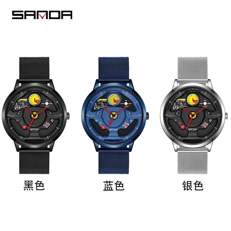 Sanda Sanda New 1085 Quartz Watch Boys Waterproof Shockproof Steering Wheel Creative Personality Hollow Watch Men - Image 3
