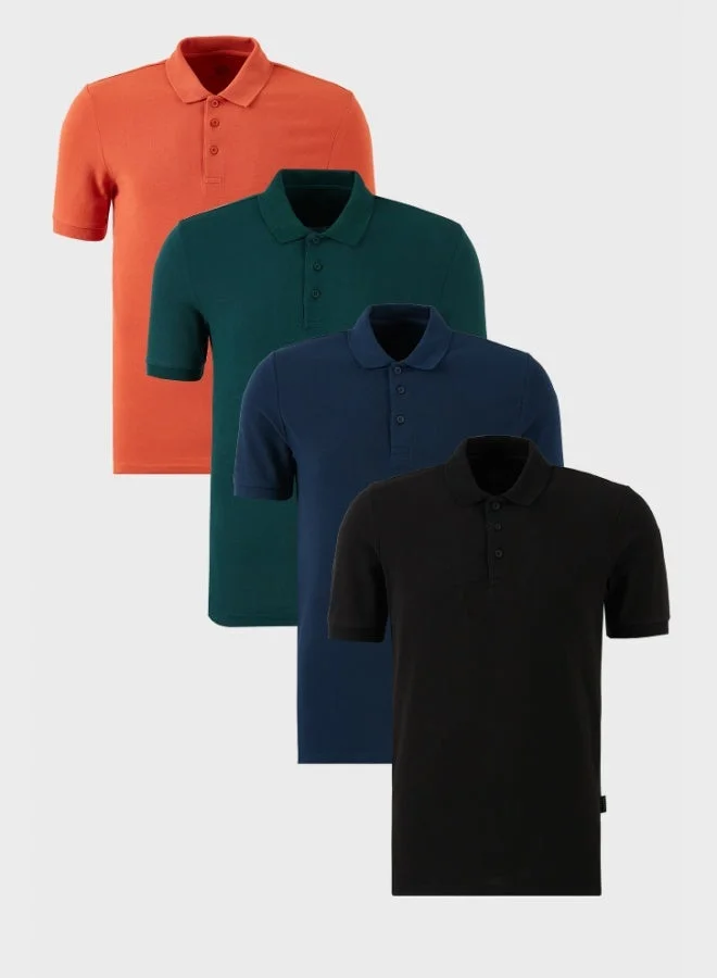 Buratti Buratti Cotton Regular Fit Buttoned Polo Collar 4-Pack T Shirt Men's T-SHIRT 5902127S4