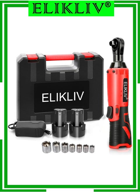 Cordless Electric Ratchet Wrench Set, 3/8" Powered Ratchet Wrench, 12V Battery Ratchet Tool Set