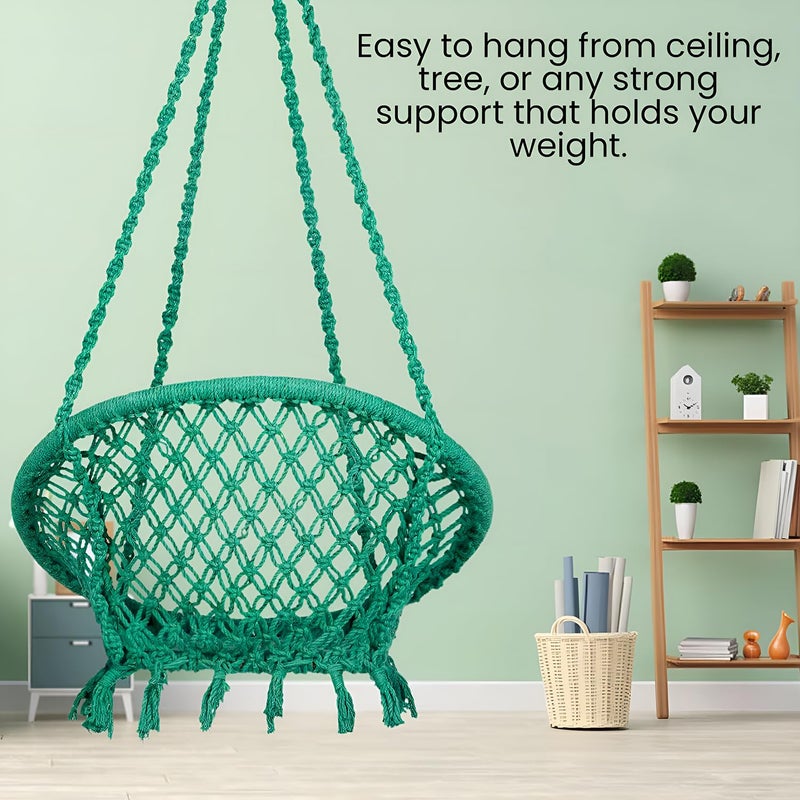 ORILEY Hanging Swing Chair Rope Hammock Cotton Jhula with Accessories Balcony Living Room Indoor Outdoor 120kg Capacity Suitable for Kids and Adults (Pack of 1, 20x20x65”, Green) - Image 5