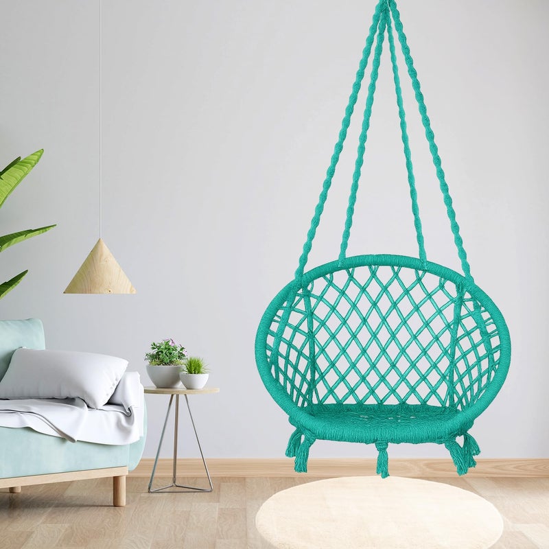 ORILEY Hanging Swing Chair Rope Hammock Cotton Jhula with Accessories Balcony Living Room Indoor Outdoor 120kg Capacity Suitable for Kids and Adults (Pack of 1, 20x20x65”, Green) - Image 1