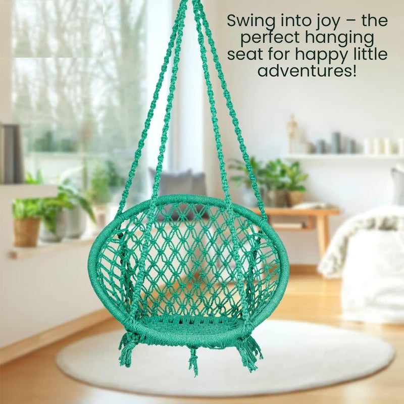 ORILEY Hanging Swing Chair Rope Hammock Cotton Jhula with Accessories Balcony Living Room Indoor Outdoor 120kg Capacity Suitable for Kids and Adults (Pack of 1, 20x20x65”, Green) - Image 4
