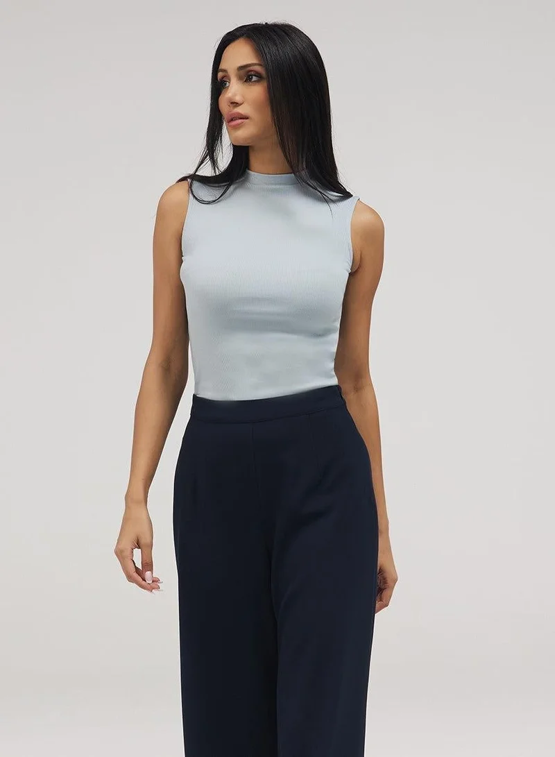 زجزاج بلوزة ضيقة مضلعة - أزرق فاتح