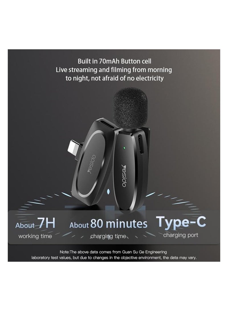 يسيدو مايكروفون لاسلكي مزدوج، موصل Type-C Yesido KR13 أسود - Image 3