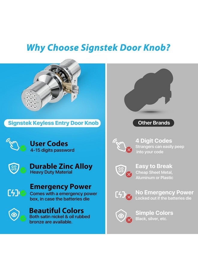 Signstek Keyless Entry Door Lock,Door Knob with Keypad，Smart Code Door Lock,Mute Mode,Passage Function, Easy to Install,Oil Rubbed Bronze - Image 4