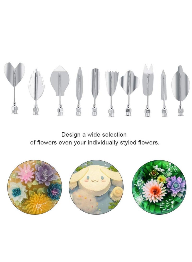 KASTWAVE Jelly Art Tool Set, 3D Gelatin Jelly Cake Decorating Tool, 11 Piece Stainless Steel Gelatin Art Tool with Syringe Nozzle, Floral Cake Decorating Tool DIY Pinpoint Pastry Tool for Cake Pudding Making - Image 2