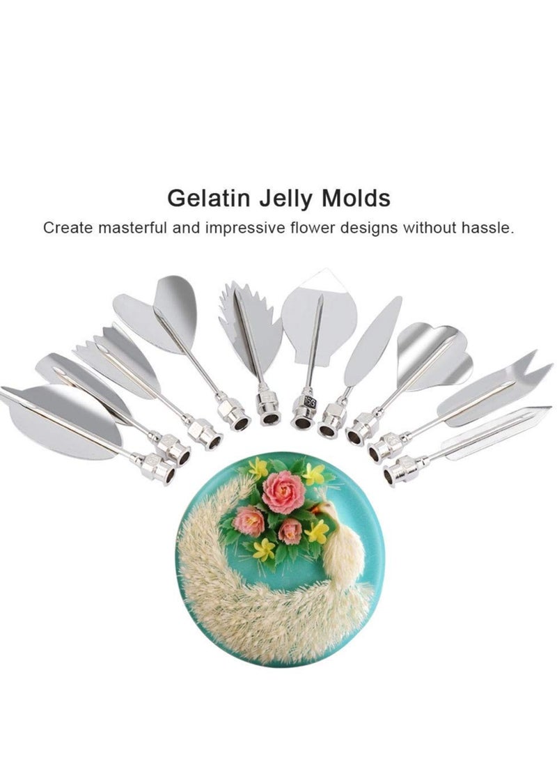 KASTWAVE Jelly Art Tool Set, 3D Gelatin Jelly Cake Decorating Tool, 11 Piece Stainless Steel Gelatin Art Tool with Syringe Nozzle, Floral Cake Decorating Tool DIY Pinpoint Pastry Tool for Cake Pudding Making - Image 3