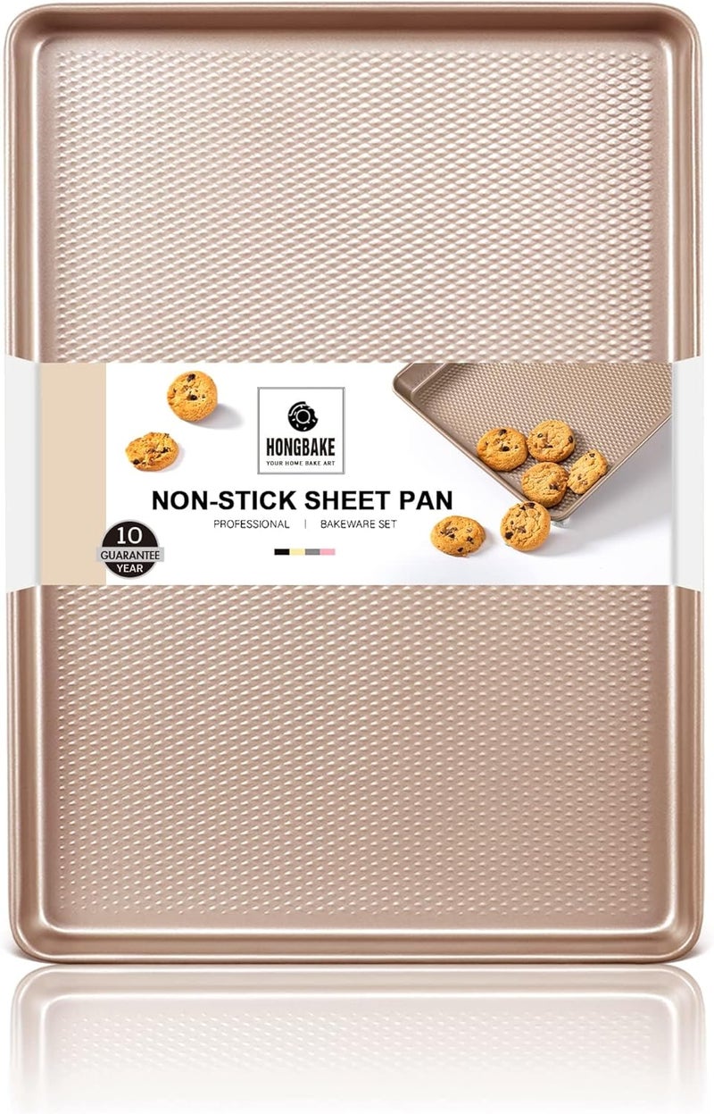 HONGBAKE Jelly Roll Baking Sheet Pan - Commercial Cookie Sheet for Baking with Diamond Texture Surface, 57% Thicker Carbon Steel Nonstick Cooking Tray for Oven, Champagne Gold - Image 1