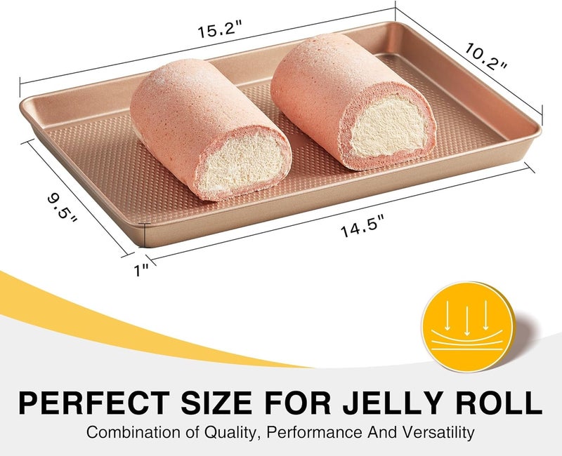HONGBAKE Jelly Roll Baking Sheet Pan - Commercial Cookie Sheet for Baking with Diamond Texture Surface, 57% Thicker Carbon Steel Nonstick Cooking Tray for Oven, Champagne Gold - Image 4