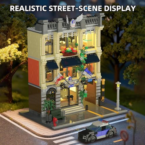 Mov stone City Police Station Building Set Compatible with Lego Retro Modular 3Story Architecture with LED Lights Realistic Street Scene Display for Adults Teens 1445 Pieces - Image 5