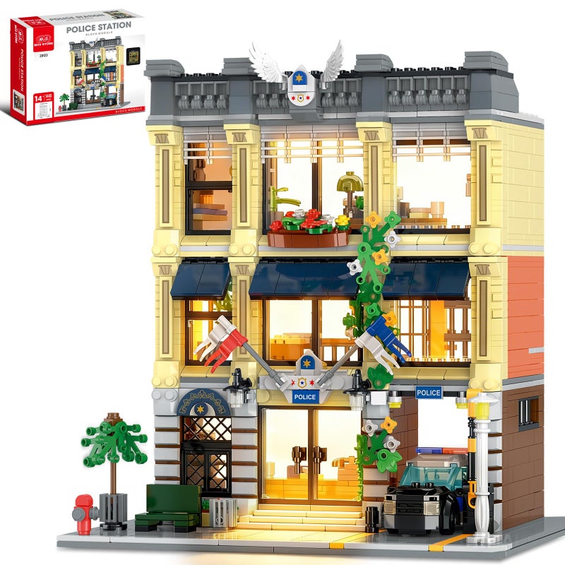 Mov stone City Police Station Building Set Compatible with Lego Retro Modular 3Story Architecture with LED Lights Realistic Street Scene Display for Adults Teens 1445 Pieces - Image 3
