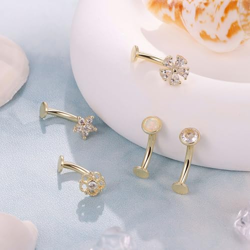 REVOLIA 5Pcs 14G Surgical Steel Floating Belly Button Rings for Women Flat Back Petite Belly Ring Opal Flower CZ Small Navel Rings Internally Threaded Belly Piercing Jewelry 8/10/12/14mm Gold 12mm - Image 2