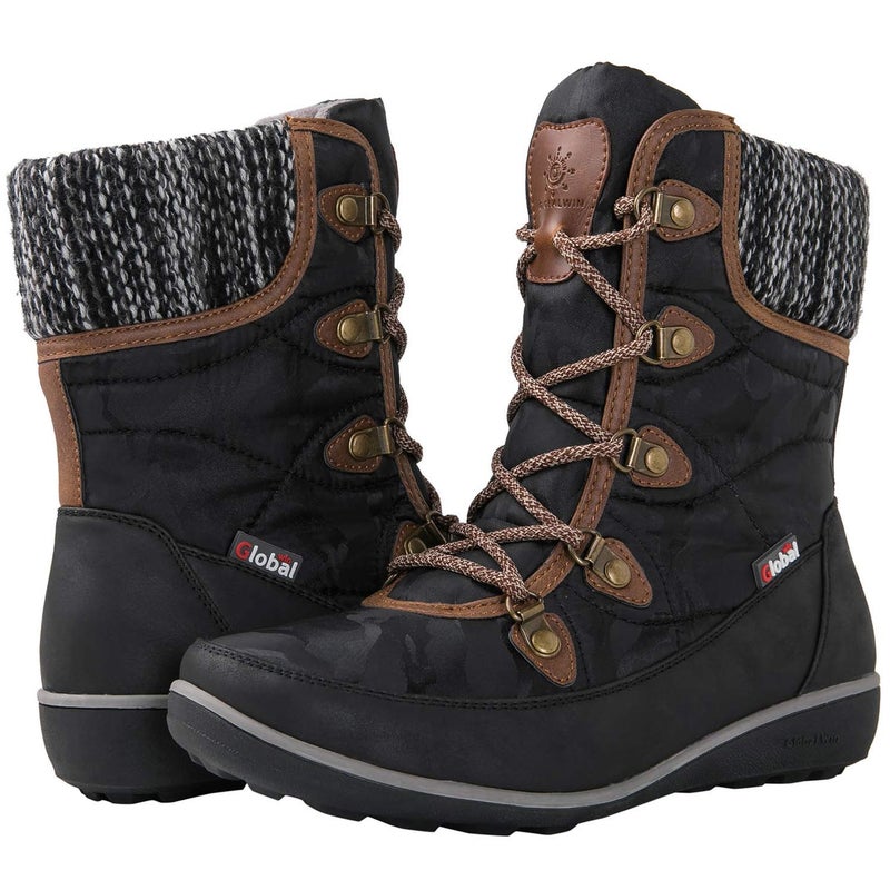 GLOBALWIN Women's Snow Boots Comfortable Black/Brown Boots For Women Waterproof Mid-Calf Winter Boots For Women With Fleece Lining And Non Slip Outdoor Sole Size 9.5M - Image 1