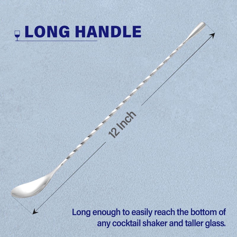 Briout Bar Spoon Cocktail Mixing Stirrers For Drink  Stainless Steel 12 Inches Long Handle  Silver 2 Pieces - Image 2