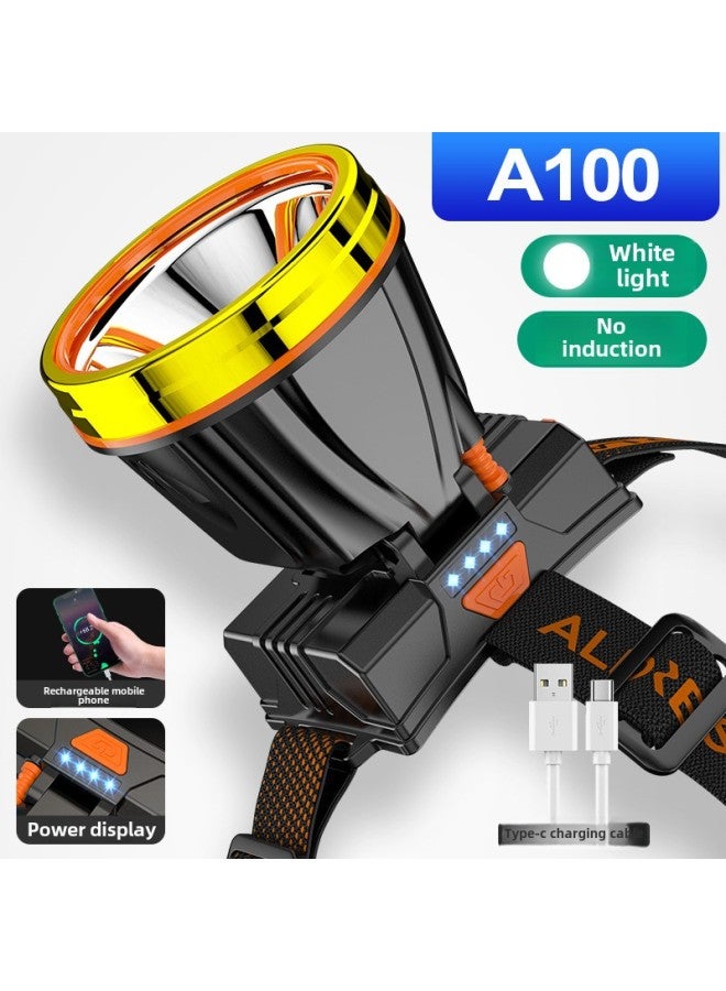Generic Waterproof Long-Lasting LED Headlamp High Brightness Strong Throw Rechargeable Fishing Light Mining Lamp Handheld Flashlight-Color:A100 White Light [40 Wicks 1200 Ma*2 Cells + Electronic Display Sc]  - Image 1