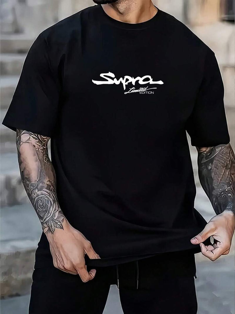 THALASI Mens Black Pure Cotton Oversized Tshirt for Man|Half Sleeve Down Shoulder Supra Back Printed Round Neck Oversized T Shirt for Men Car Tshirt for Men's & Gym T Shirts for Mans Workout - Image 3