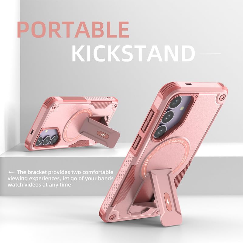 US LITE Back Cover for Samsung Galaxy S24 Plus with Portable Kickstand | Mag-Safe Compatible Magnetic Case | Shockproof Military Grade Protection | Extreme Protection Phone Cover – Pink - Image 5