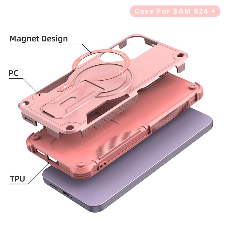 US LITE Back Cover for Samsung Galaxy S24 Plus with Portable Kickstand | Mag-Safe Compatible Magnetic Case | Shockproof Military Grade Protection | Extreme Protection Phone Cover – Pink - Image 4